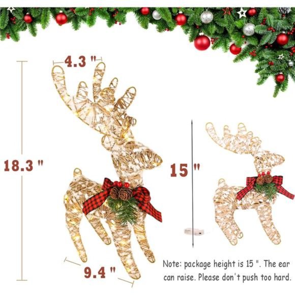 Rustic Lighted Reindeer Christmas Decoration, 18.3" Gold Deer with 50 Led - Picture 2 of 7